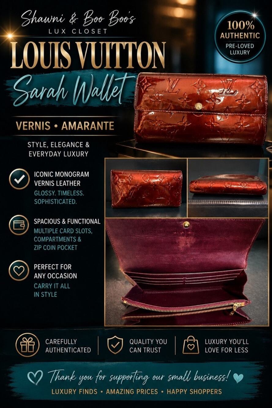 LS030 Louis Vuitton Amarante Vernis Sarah Wallet*COA included